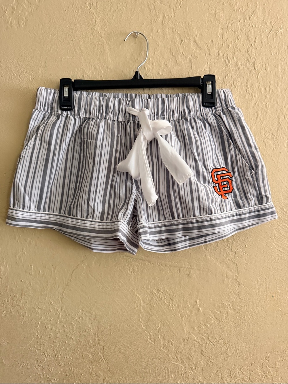 Women’s Striped Athletic Shorts with Drawstring and Orange SF Logo